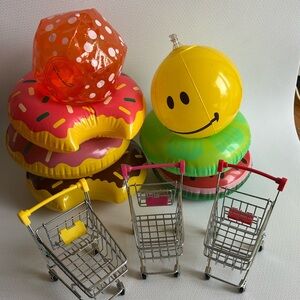 Barbie Inflatable Donut and Smiley Face Toy Set with Mini Shopping Carts